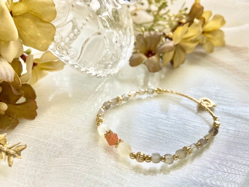 彩色月光石手鍊 水晶設計 手作飾品 手作手鍊 月光石 - 手鍊/手環 - 寶石 橘色
