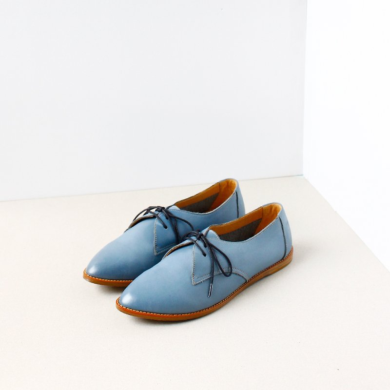 Pointed Oxford shoes | -sky blue blue - รองเท้าอ็อกฟอร์ดผู้หญิง - หนังแท้ สีน้ำเงิน
