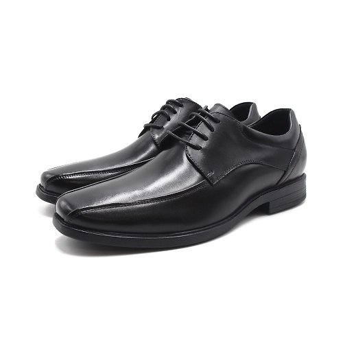 米蘭皮鞋Milano W&M(男)圓方頭雙線條綁帶款皮鞋 男鞋-黑色