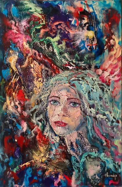 Original oil painting artist Svinar Oksana Abstract Art Original Oil Painting on Canvas Music Angel Artist Svinar Oksana