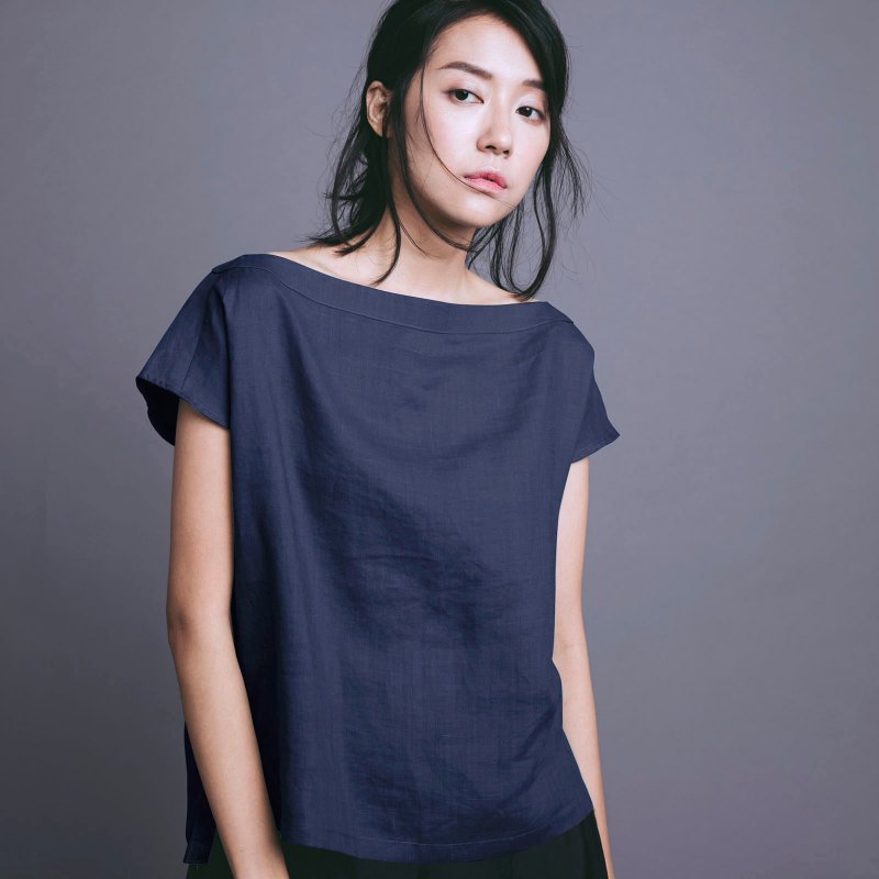 Boatneck top - Blue - เสื้อผู้หญิง - ผ้าฝ้าย/ผ้าลินิน สีน้ำเงิน