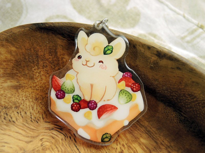 Acrylic Double Sided Charm - Toast Rabbit - Mixed Fruit - Keychains - Acrylic Multicolor