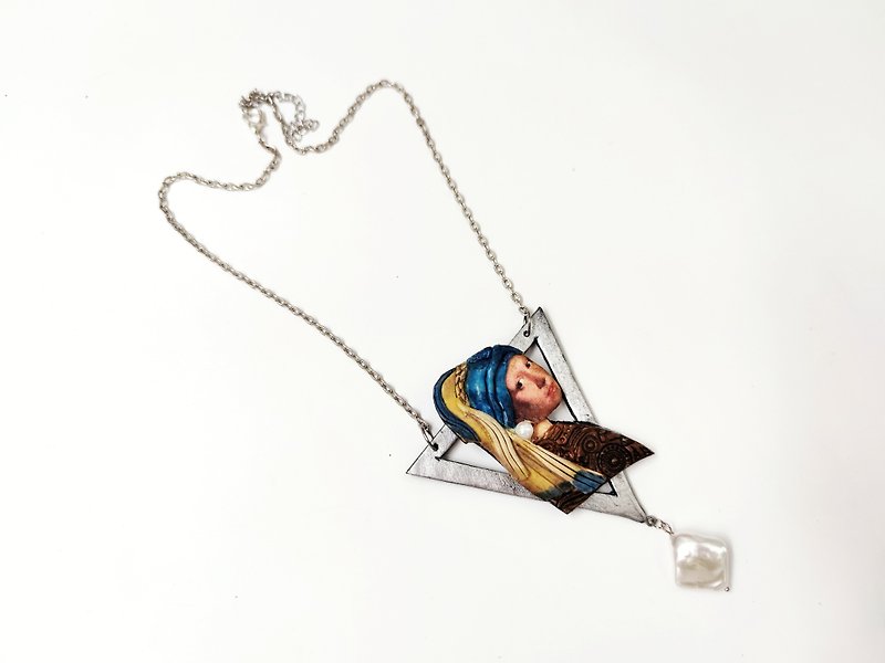 Girl with pearl earring statement necklace triangle bib necklace - สร้อยคอ - พลาสติก หลากหลายสี