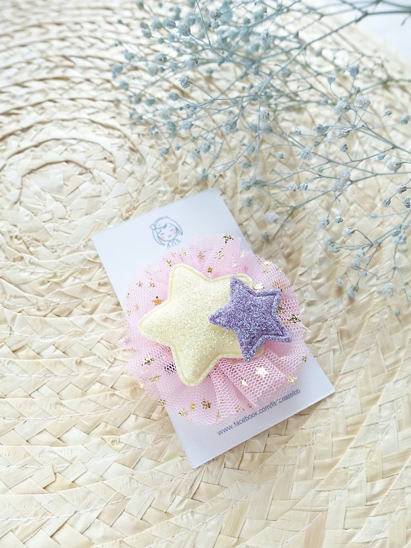 Children's hair accessories. Shiny mesh star hairpin bangs (yellow+purple) - Other - Other Materials 
