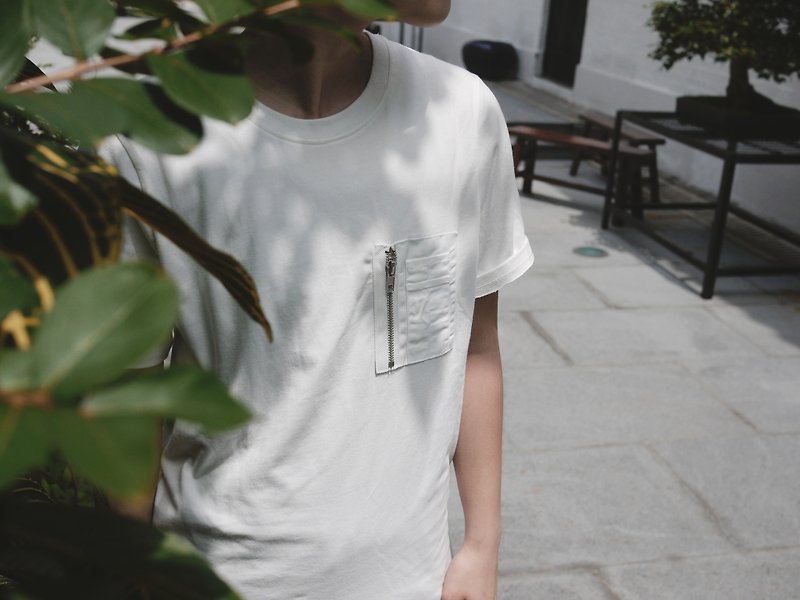Patched Pocket Tee with army style details/unisex/tshirt/cotton - Unisex Hoodies & T-Shirts - Cotton & Hemp White