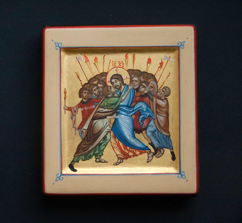 hand painted orthodox christian Jesus Christ icon The Kiss of Judas miniature - อื่นๆ - วัสดุอีโค สีกากี