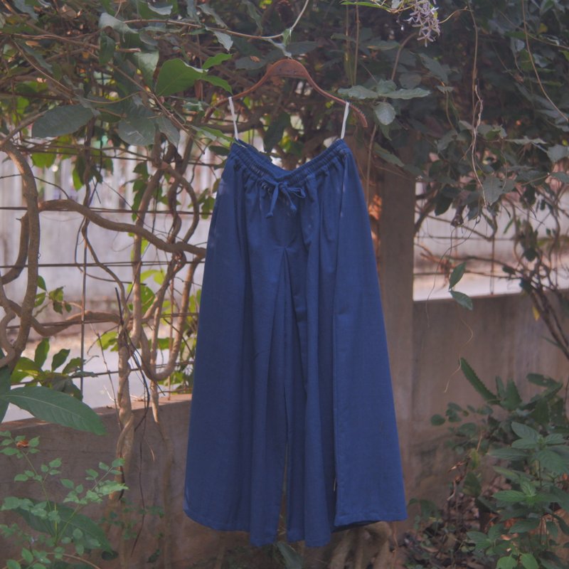 Wide-leg trousers | Hand-Woven Cotton |  Natural Indigo - 女長褲 - 棉．麻 白色