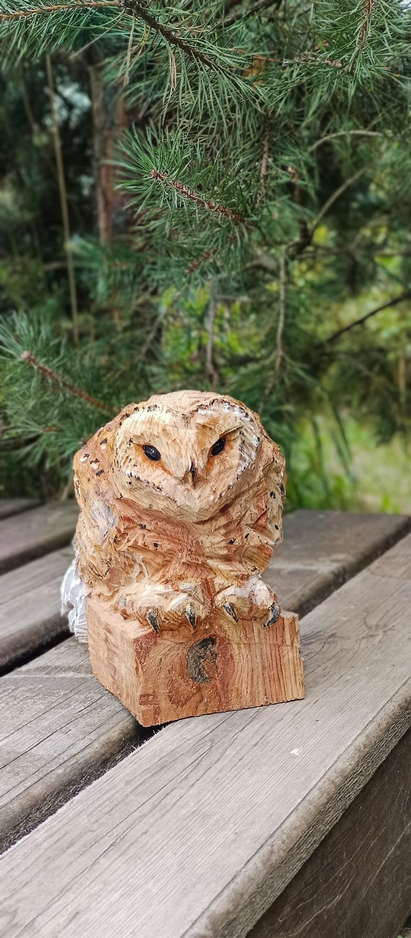 Owl wood sculpture - ตุ๊กตา - ไม้ สีนำ้ตาล