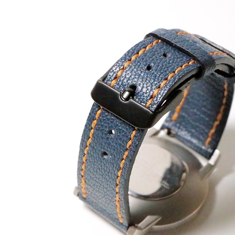 手工頭層鉻鞣皮錶帶 20mm - 小荔枝紋海洋藍 - 錶帶 - 真皮 藍色