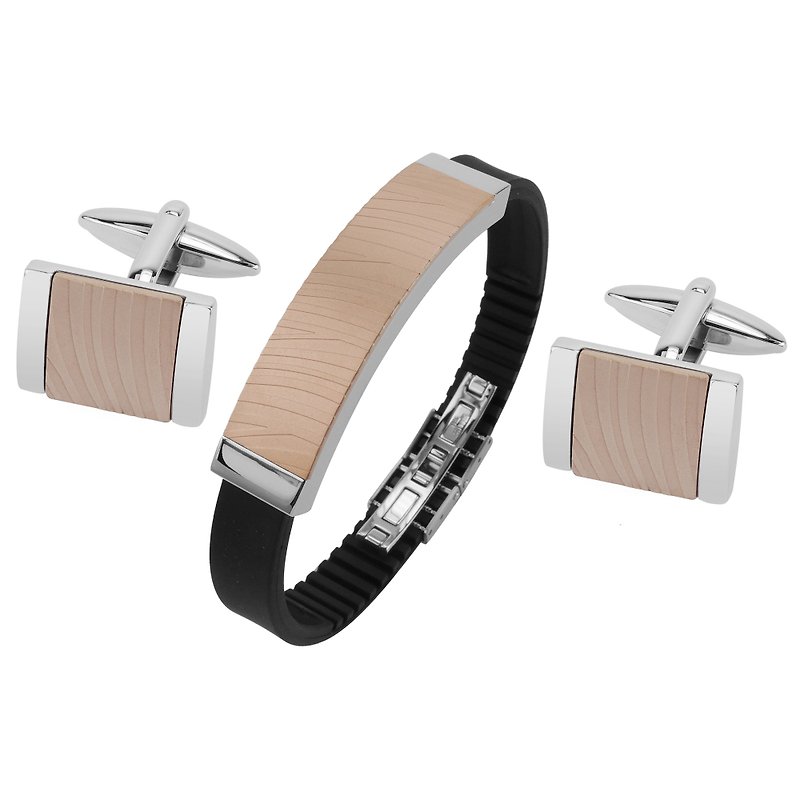 Stainless Steel IP Rose Gold Zebra Texture Cufflinks and Bracelet Set - Cuff Links - Other Metals Gold