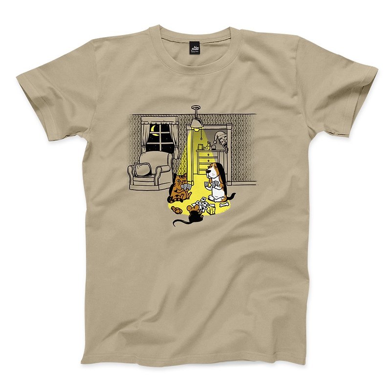 Pet Gambler- Khaki-Unisex version T-shirt - เสื้อยืดผู้ชาย - ผ้าฝ้าย/ผ้าลินิน สีกากี