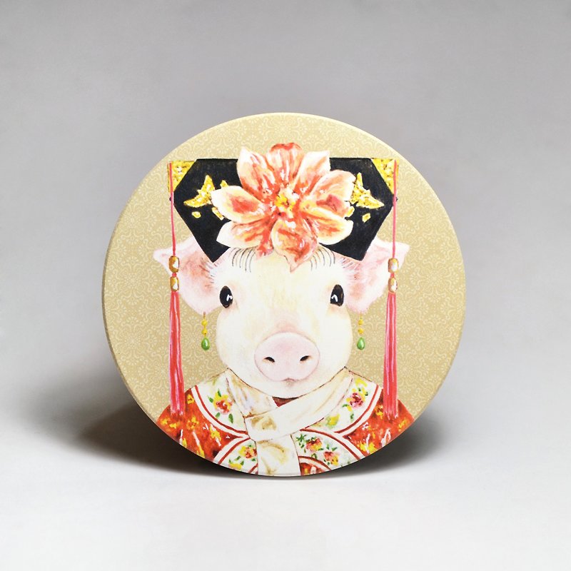 Absorbent ceramic coaster-return the pig grid (free sticker) (customized text can be purchased) - Coasters - Pottery Gray