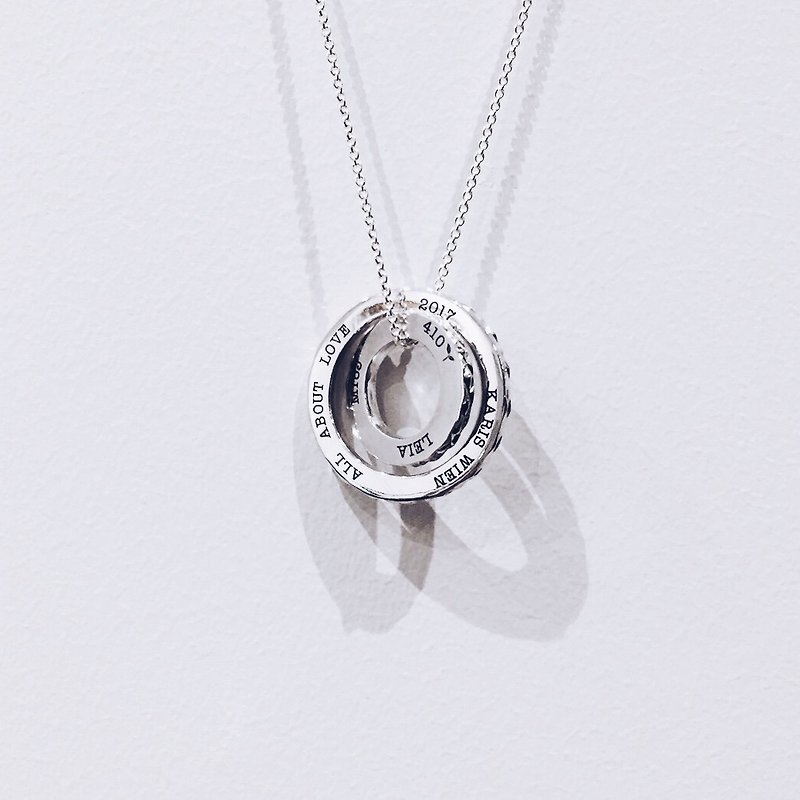 Frankness Original | Handmade Pure Silver Circle Keyring Necklace - Sterling Silver / Rose Gold / Handmade / Gift / Customization - แหวนคู่ - โลหะ สีเงิน