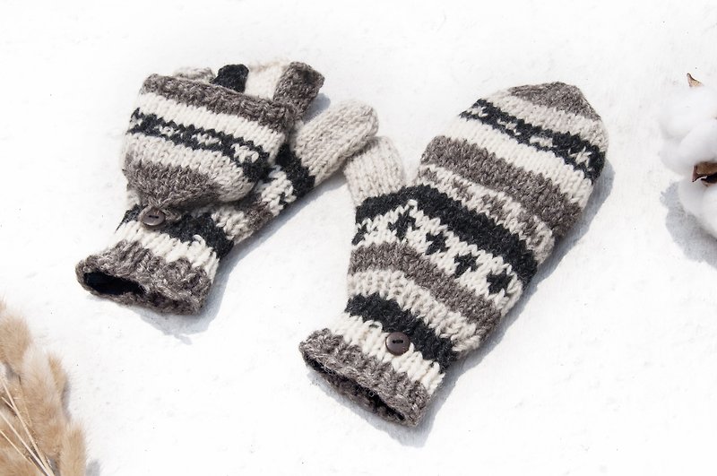 Hand-knitted pure wool knit gloves / detachable gloves / inner bristled gloves / warm gloves - Japanese fashion color - ถุงมือ - ขนแกะ หลากหลายสี