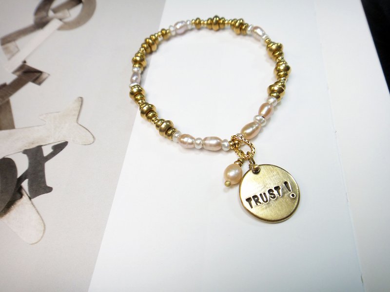 Bracelet**Custom Lettering**Pale Pink Brass Bracelet Valentine / Christmas Gift - Bracelets - Other Metals 