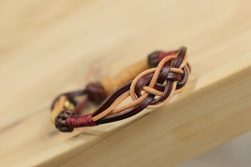 NO.8-handmade No.8-原創 & 復古牛皮 | 全手工編織銅扣 雙線結手環 | 文藝 復古