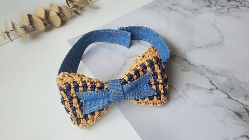 crochet bow tie handmade bow tie for men also for stylish women - หูกระต่าย/ผ้าพันคอผู้ชาย - ผ้าฝ้าย/ผ้าลินิน สีน้ำเงิน