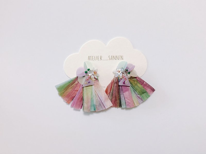 Autumn Story Series - Flower umbrella under the autumn wind, embossed sequins, limited ear clips / ear clips - Earrings & Clip-ons - Other Materials 