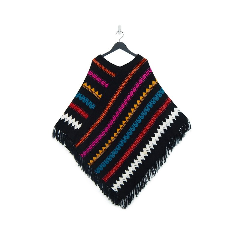 A‧PRANK: DOLLY :: Vintage VINTAGE black and light Indian Kajin totem tassel cloak blouse (T712048) - สเวตเตอร์ผู้หญิง - ผ้าฝ้าย/ผ้าลินิน สีดำ