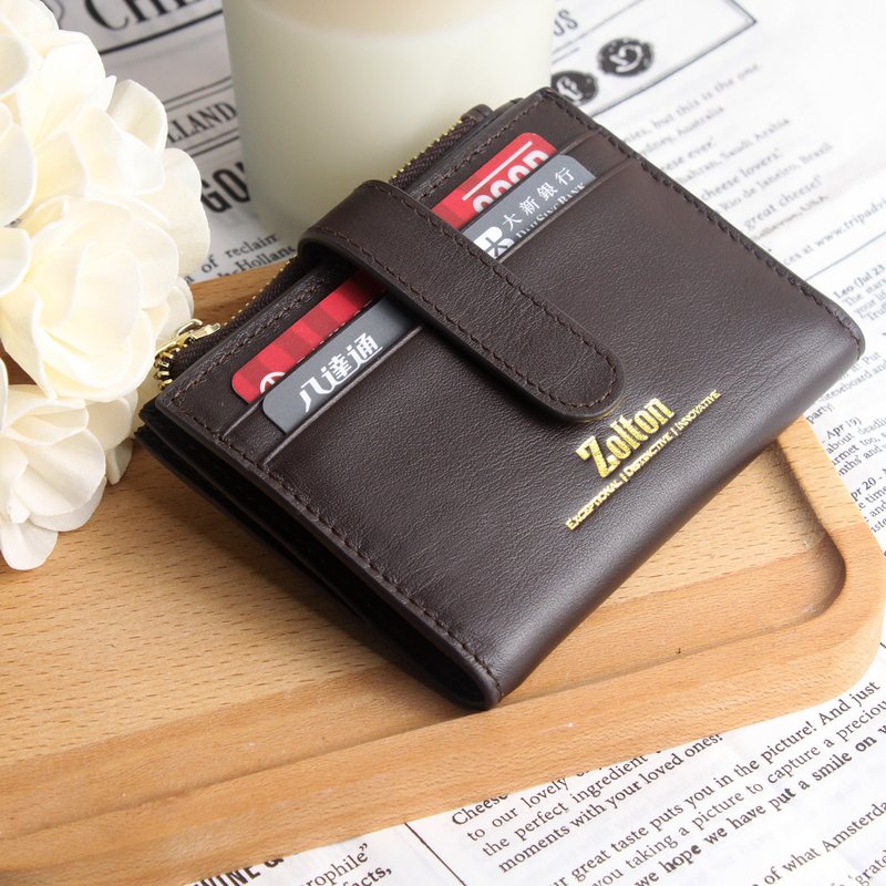 Scarlett Leather Coin Purse Wallet Free Embossing - Dark Brown - กระเป๋าใส่เหรียญ - หนังแท้ สีนำ้ตาล