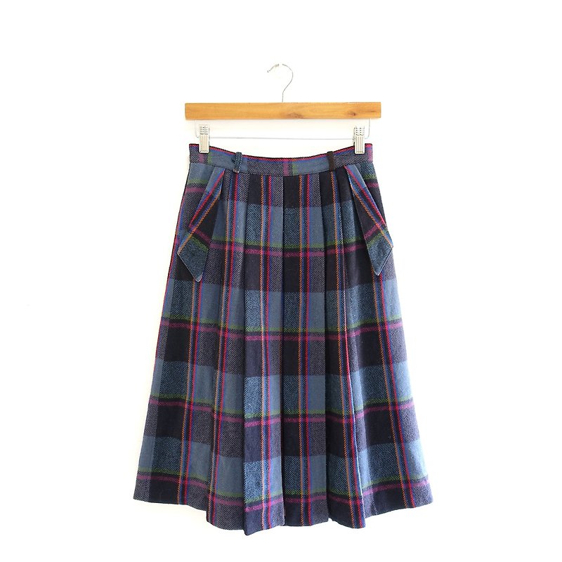 │Slowly│Christmas Plaid 4-Vintage Wool Skirt│vintage.Retro.Literature - Skirts - Polyester Multicolor