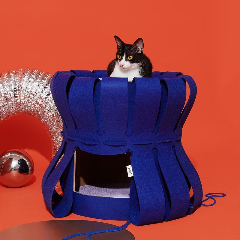 Purrre | Shuttle Fortress Double Cat Scratch Board Cat Nest - Scratchers & Cat Furniture - Wool Blue