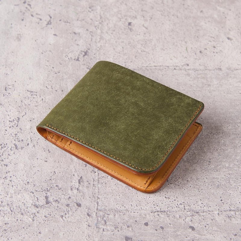 | Customized | -Flip ID Coin Wallet Short Clip Coin Wallet / Frosted Olive Green - Wallets - Genuine Leather Green