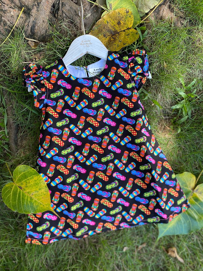 Colourful Flip Flop Ruffle Sleeves Dress - Skirts - Cotton & Hemp 