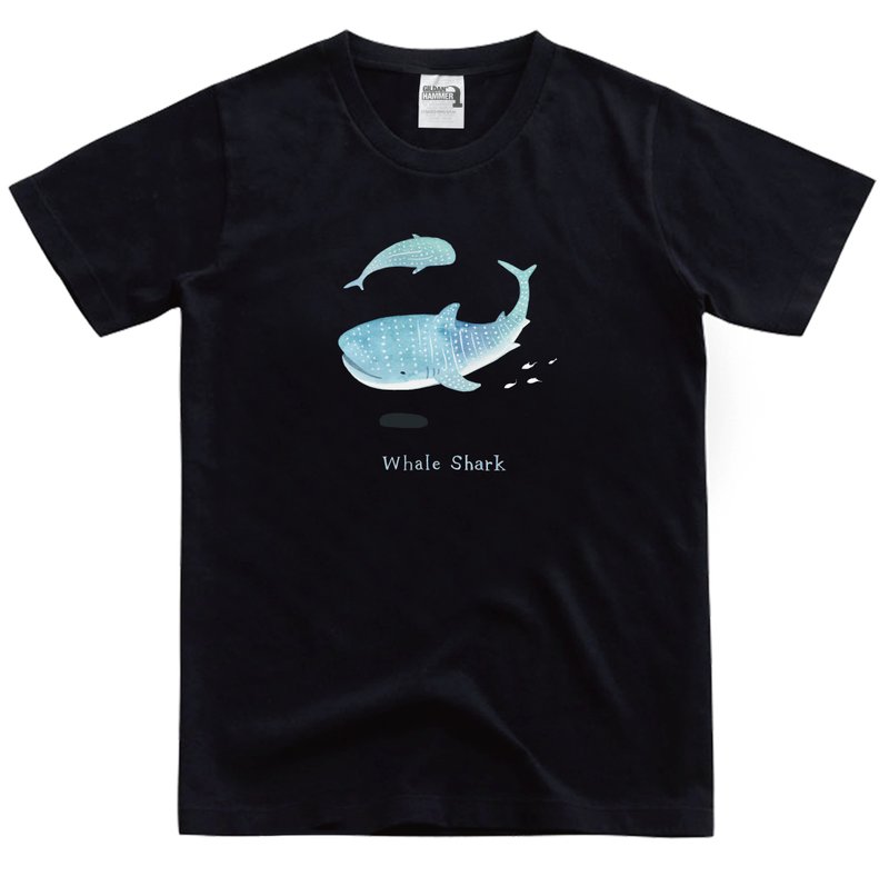 | 微光Ocean | 插畫T-shirt_洄游鯨鯊 - 帽T/大學T - 棉．麻 黑色