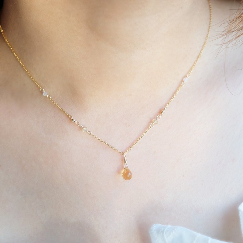 Citrine Necklace Gorgeous Small Water Drops Lucky 14K Gold-packed Gold-Infused Moonstone - สร้อยคอ - เครื่องประดับพลอย สีเหลือง