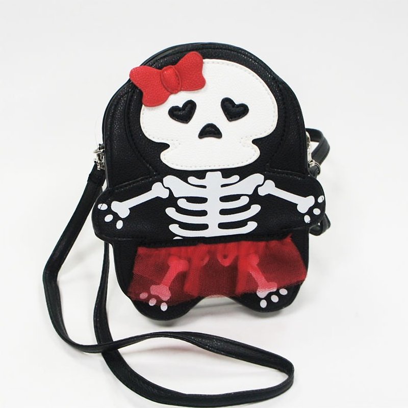 Halloween Bowknot Lace Skirt Skull Sister Childlike Model Crossbody Bag Black-酷乐村 - กระเป๋าแมสเซนเจอร์ - หนังเทียม สีดำ