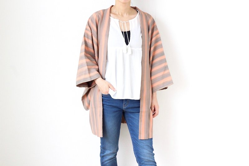 stripe kimono, kimono, traditional kimono, kimono jacket /3719 - Women's Casual & Functional Jackets - Silk Pink