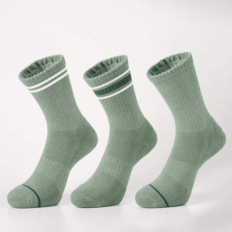 フリーパズル（片足分）- アッシュグリーン（F） - 靴下・ソックス - コットン・麻 グリーン