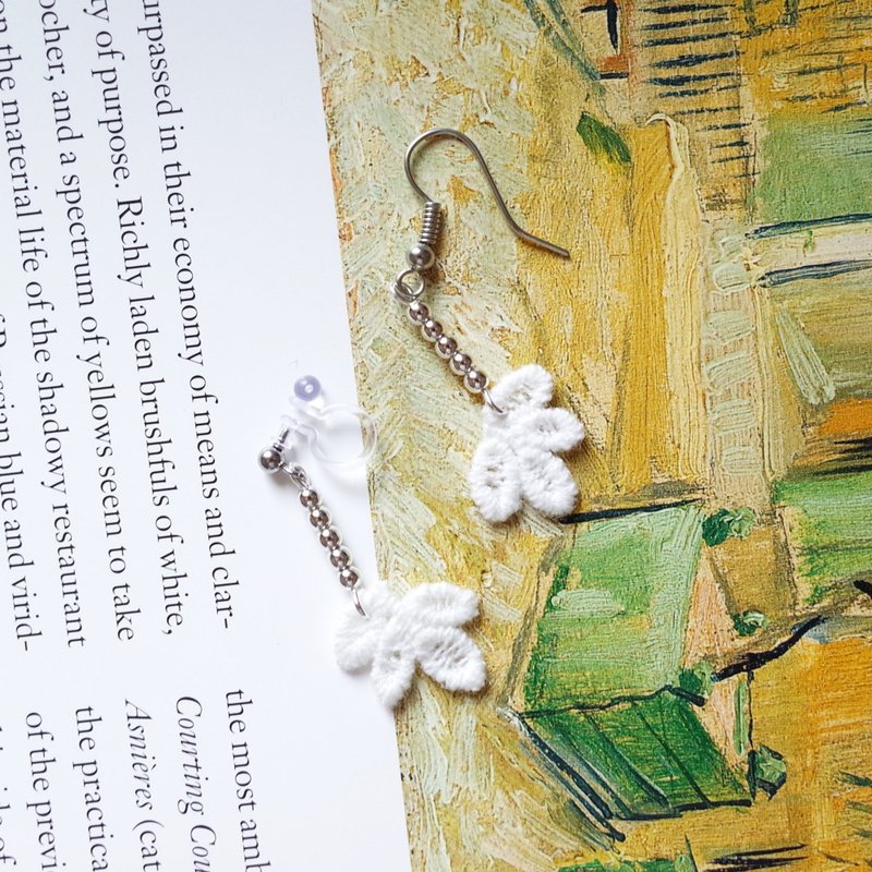 Plant#32 Earrings Clip-On Ear Pins - Earrings & Clip-ons - Cotton & Hemp White