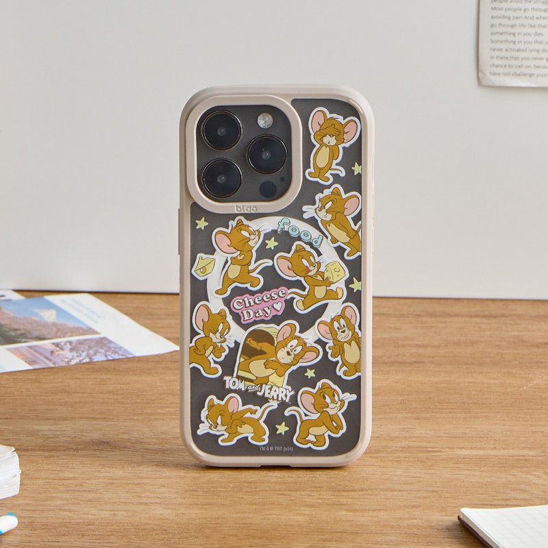 Tom and Jerry stickers with colorful Aurora fog through MagSafe iPhone case-Jerry - เคส/ซองมือถือ - พลาสติก หลากหลายสี