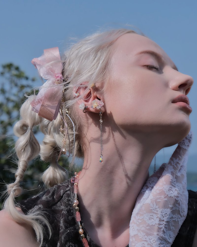 Hide and Seek Mellow Bunny Ribbon Hair Clips with Detachable Pendants - เครื่องประดับผม - ดินเหนียว สึชมพู