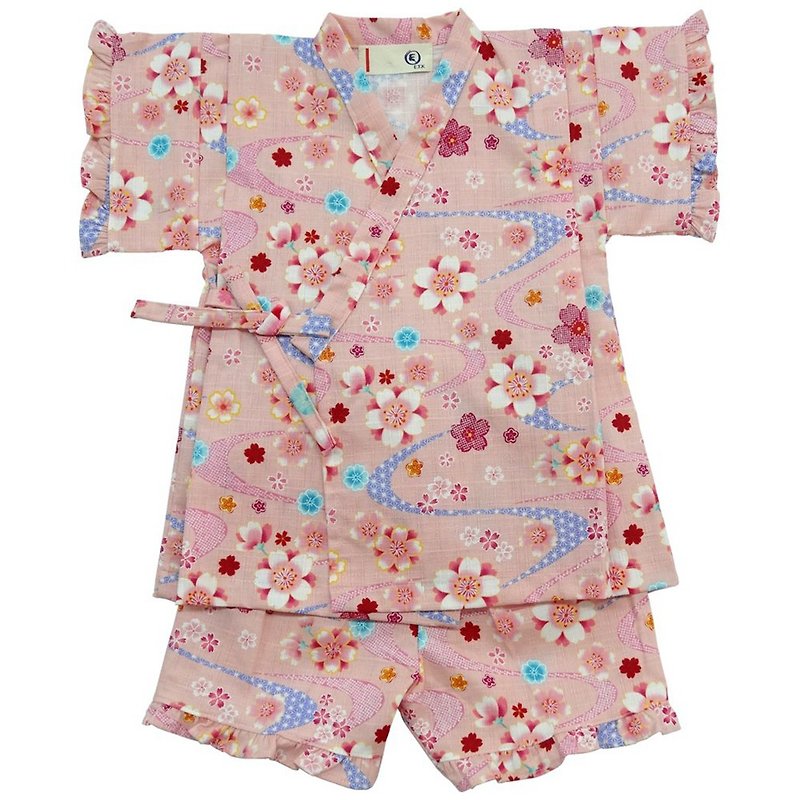 日本製村信 純棉嬰兒童日式和服浴衣兩件式套裝-多款 - 包屁衣/連身衣 - 棉．麻 粉紅色