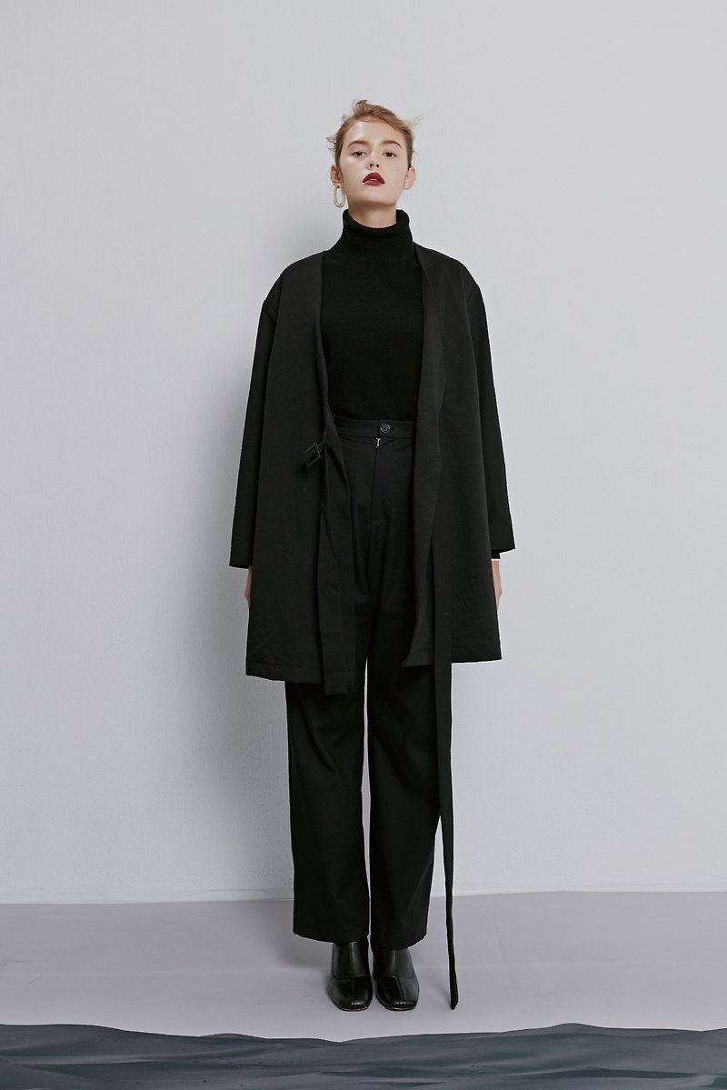 IRENSENSE-Black Japanese Button Coat - Women's Casual & Functional Jackets - Cotton & Hemp Black