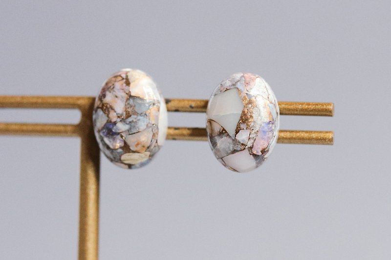 コッパーオパール モザイクカボションピアス　14kgf - 耳環/耳夾 - 半寶石 白色