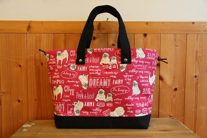 [Good day] hand-made hair baby toddler dog bundle bag lunch bag / picnic bag / school bag / universal bag / grocery bag / tool bag / bag - กระเป๋าถือ - ผ้าฝ้าย/ผ้าลินิน สีแดง