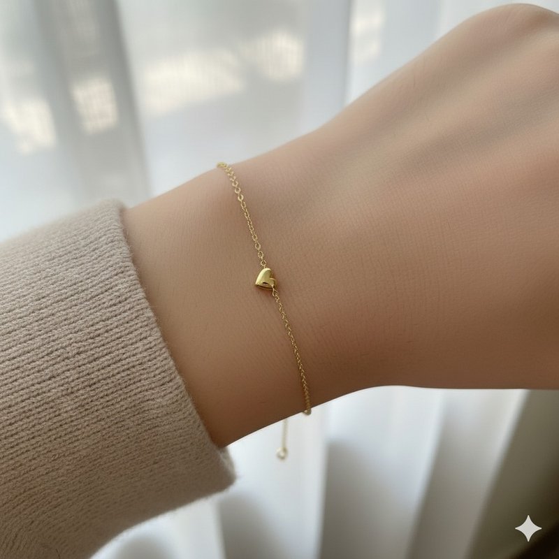 預購 可客製英文字母【現貨1條】胖胖愛心 18K金 刻字手鍊 - 手鍊/手鐲 - 貴金屬 黃色