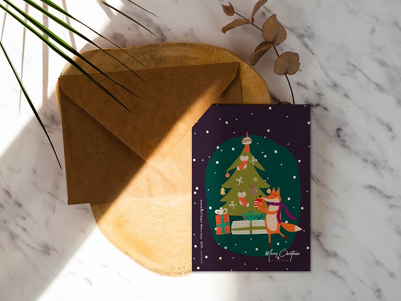 クリスマスツリーの下のキツネ [CM17019] ロココストロベリー WELKIN 手作りポストカード クリスマスカード - カード・はがき - 紙 