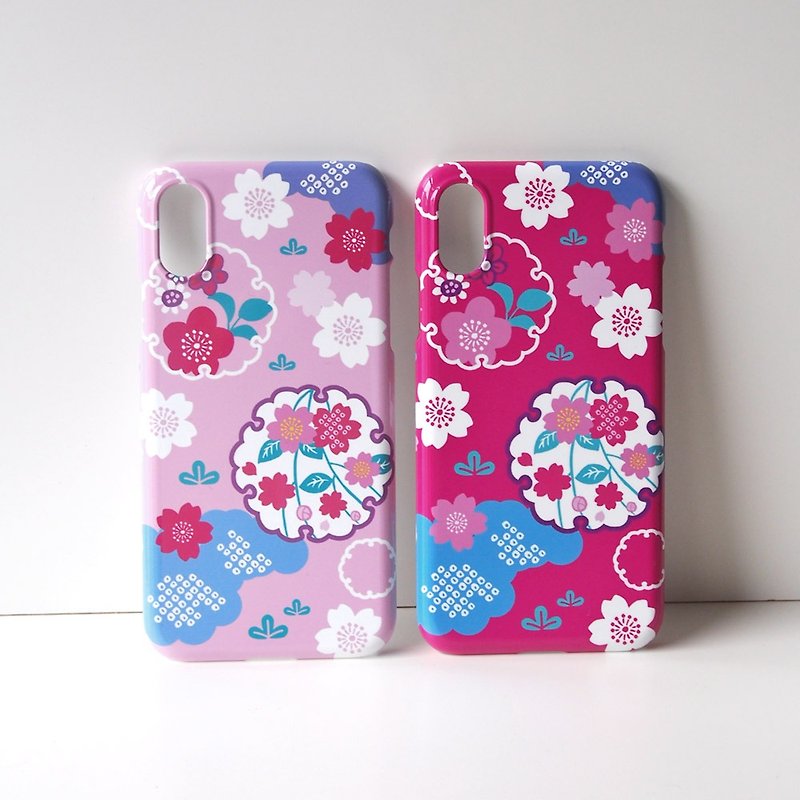 Plastic iPhone case - Japanese Cherry Blossoms and Snowy Crystals - - Phone Cases - Plastic Pink
