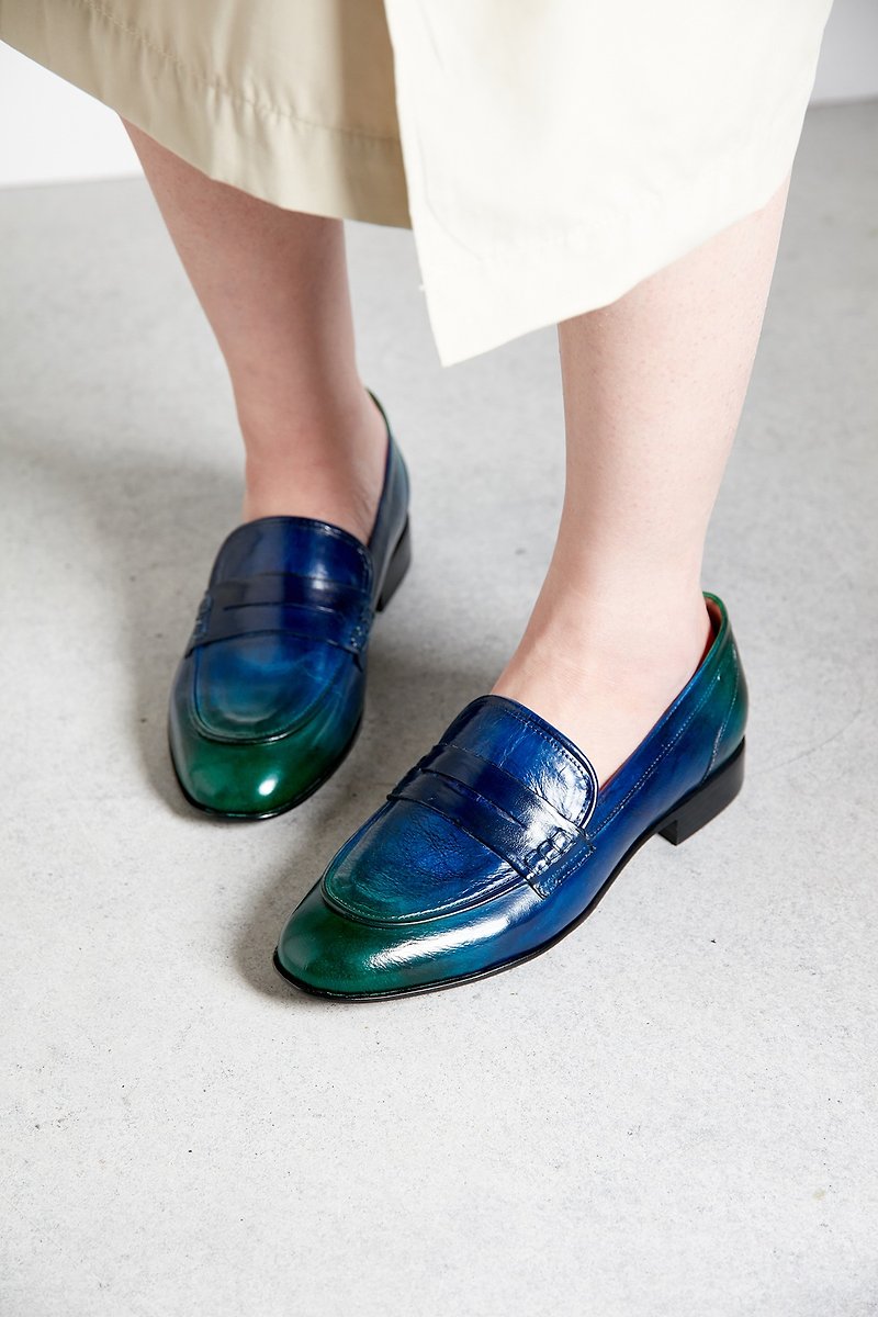 Penny Loafers - Loch Ness - Women's Oxford Shoes - Genuine Leather Blue