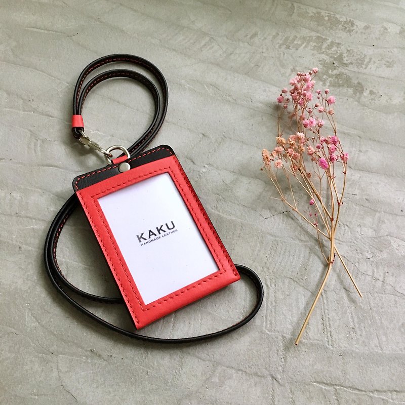 KAKU皮革設計 客製化識別證夾 悠遊卡夾 證件夾 紅色 - 護照套 - 真皮 紅色
