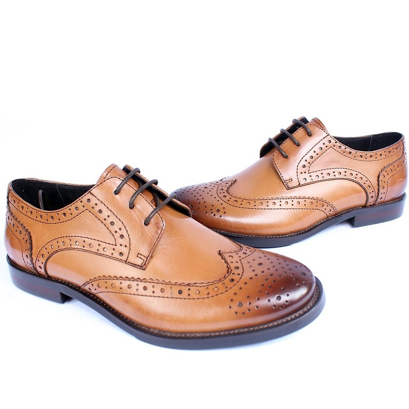 Temple Xiaoliang Pin British classic leather carved derby shoes Brown - รองเท้าอ็อกฟอร์ดผู้หญิง - หนังแท้ สีนำ้ตาล