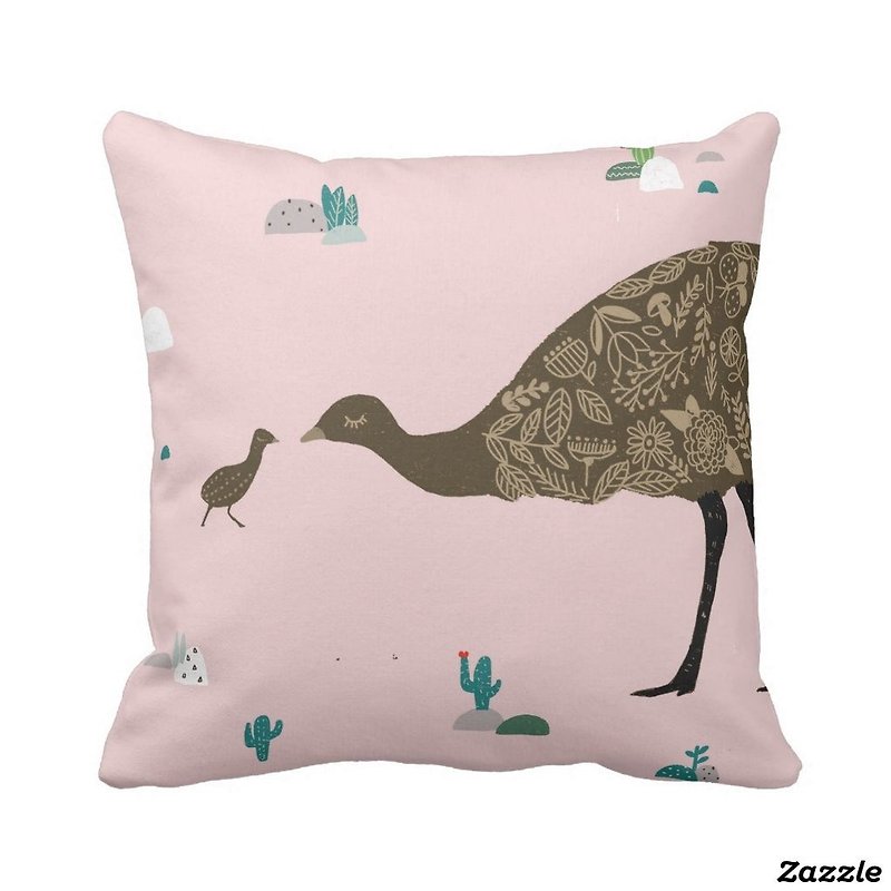Emu mum and baby Cushion Cover (Free Postage) - Pillows & Cushions - Cotton & Hemp Multicolor