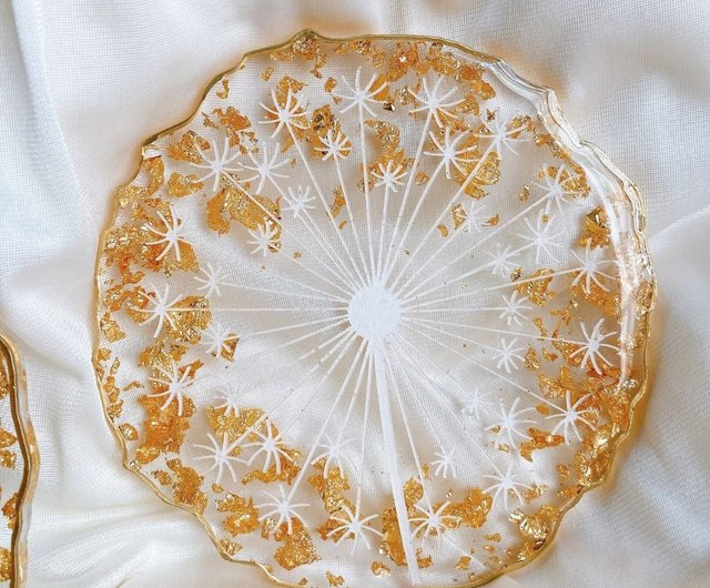 Dandelion Resin Coaster Flower Resin Coaster Gold