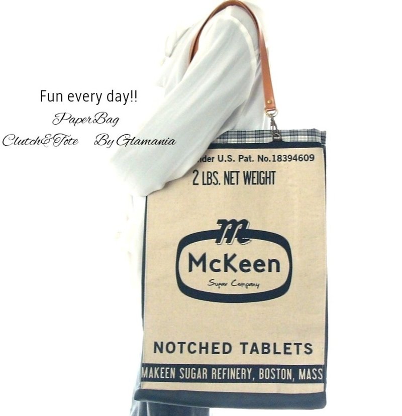 2 WAY 2 FACE paper bag type big tote bag McKeen 2 - กระเป๋าแมสเซนเจอร์ - ผ้าฝ้าย/ผ้าลินิน ขาว