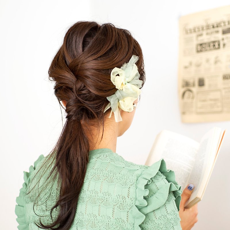 mini || Fresh green || Blooming barrette / clip - Hair Accessories - Polyester Green